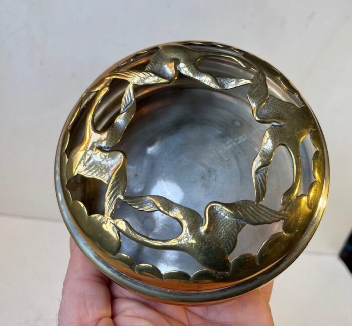 art deco brass incense bowl with swans 1930s 3