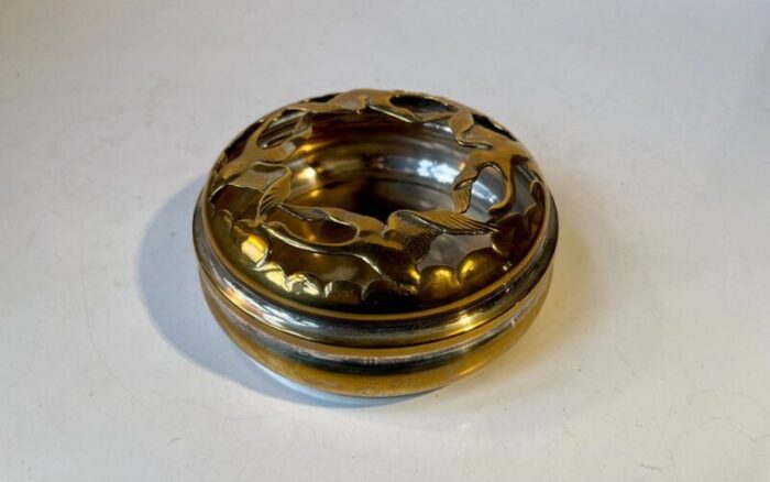 art deco brass incense bowl with swans 1930s 4