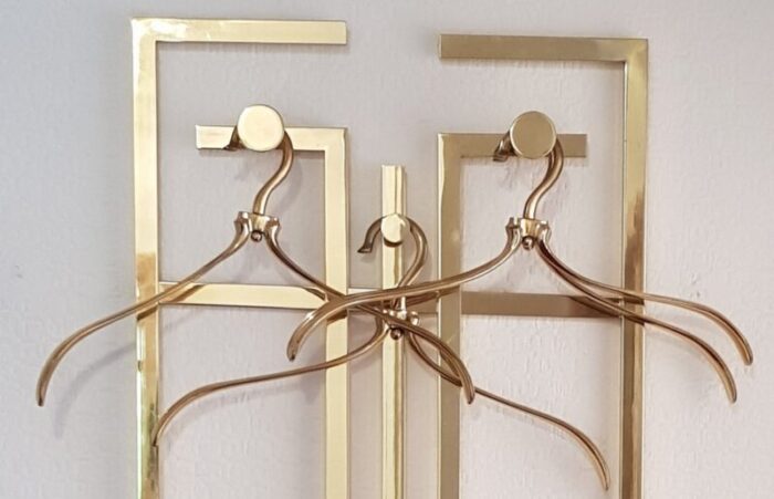 art deco brass wall rack with hangers 1980s set of 5 2