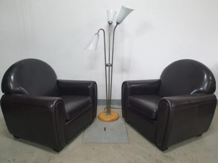 art deco club leather armchairs euope 1970s set of 2 6723