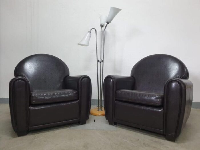 art deco club leather armchairs euope 1970s set of 2 8444