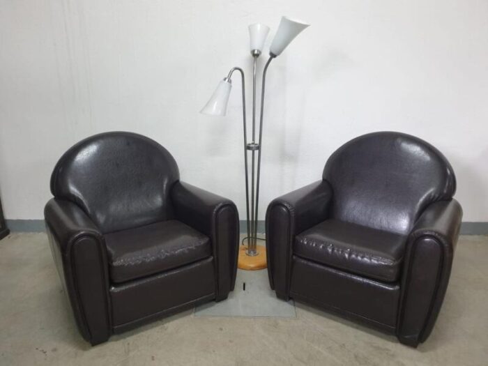 art deco club leather armchairs euope 1970s set of 2 8969