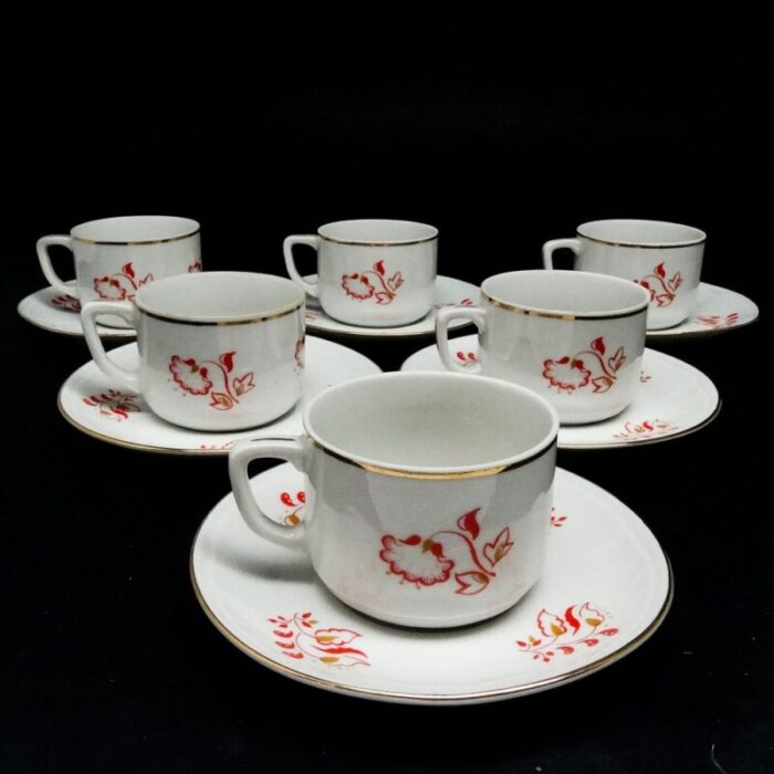 art deco coffee cups and saucers from cmielow factory poland 1930s set of 12 6