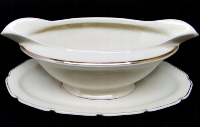 art deco gravy boat with underplate from tielsch pottery poland 1950s 1