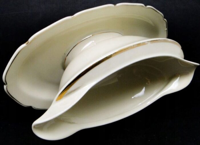 art deco gravy boat with underplate from tielsch pottery poland 1950s 2