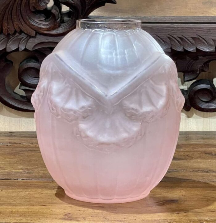 art deco molded glass vase from vercais 1930s 1