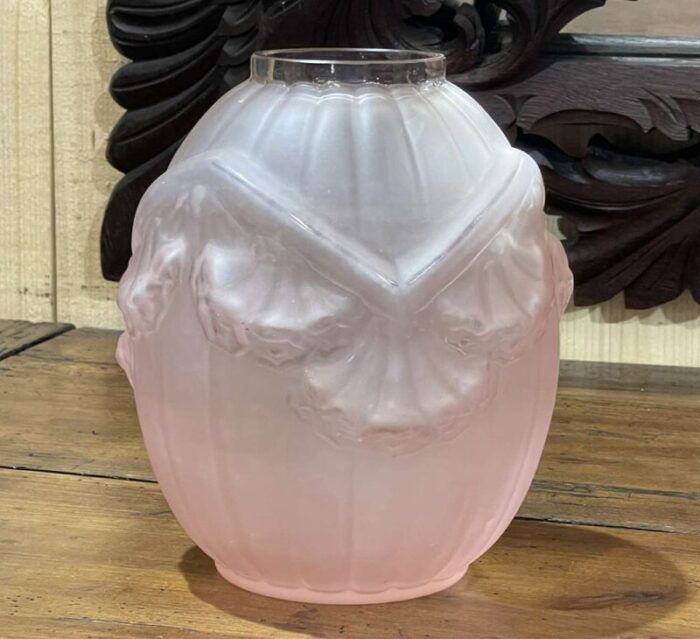 art deco molded glass vase from vercais 1930s 4