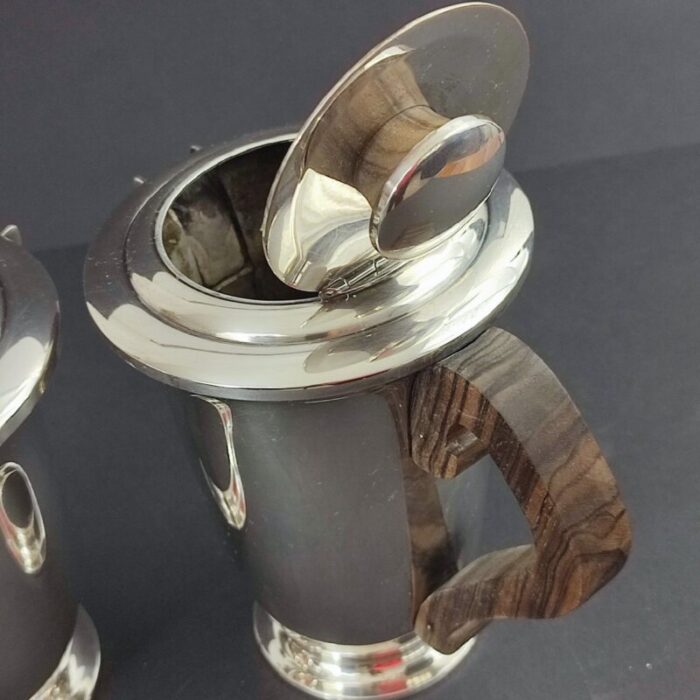 art deco silver plated and makassar ebony tea or coffee set from ravinet d enfert 1930s set of 5 10