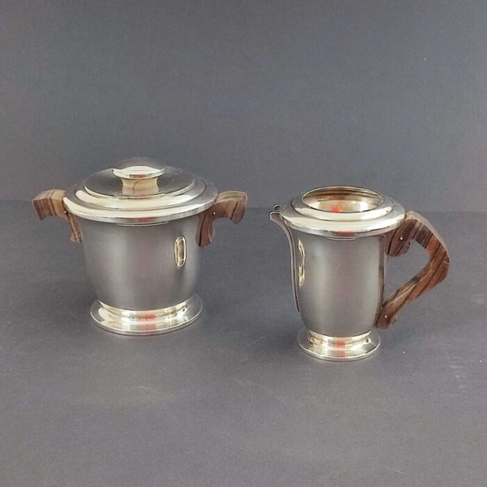 art deco silver plated and makassar ebony tea or coffee set from ravinet d enfert 1930s set of 5 11