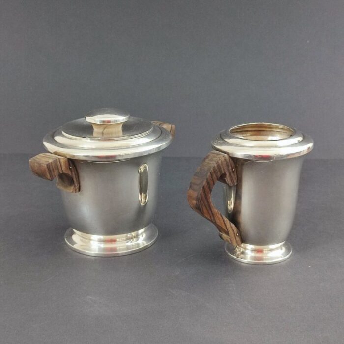 art deco silver plated and makassar ebony tea or coffee set from ravinet d enfert 1930s set of 5 12