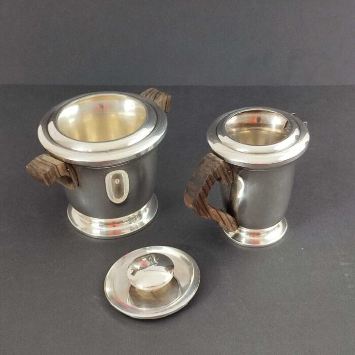 art deco silver plated and makassar ebony tea or coffee set from ravinet d enfert 1930s set of 5 13