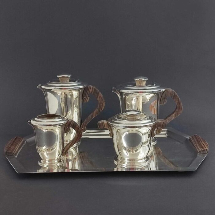 art deco silver plated and makassar ebony tea or coffee set from ravinet d enfert 1930s set of 5 3