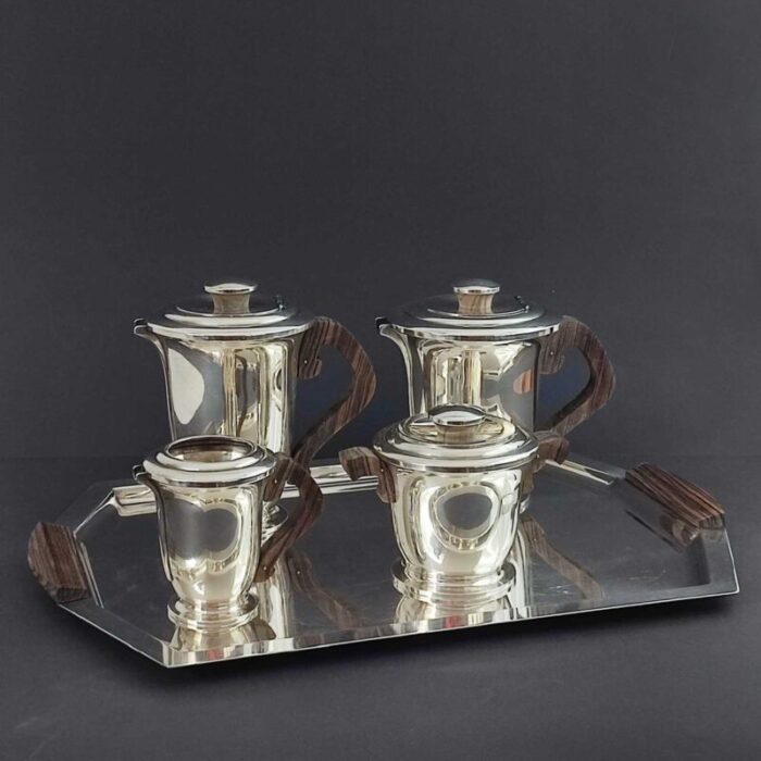 art deco silver plated and makassar ebony tea or coffee set from ravinet d enfert 1930s set of 5 4