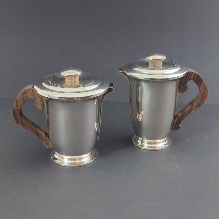 art deco silver plated and makassar ebony tea or coffee set from ravinet d enfert 1930s set of 5 5