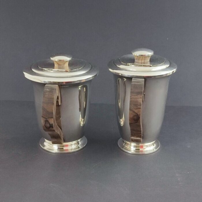 art deco silver plated and makassar ebony tea or coffee set from ravinet d enfert 1930s set of 5 6