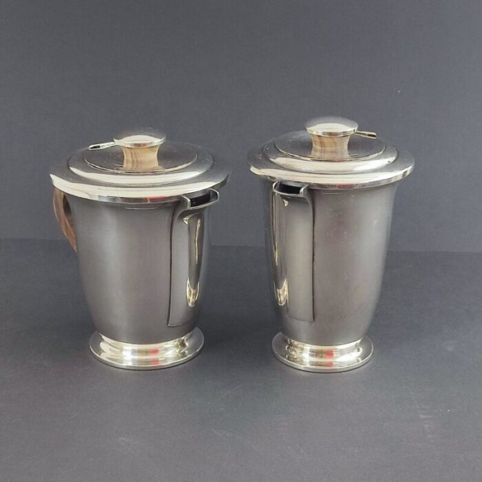 art deco silver plated and makassar ebony tea or coffee set from ravinet d enfert 1930s set of 5 7