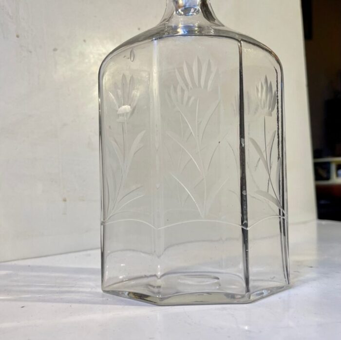 art deco whiskey glass decanter with etched flowers from holmegaard 1930s 2