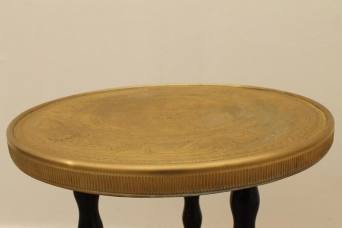 art deco wood and brass round side table bohemia 1930s 2187