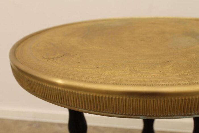 art deco wood and brass round side table bohemia 1930s 2205