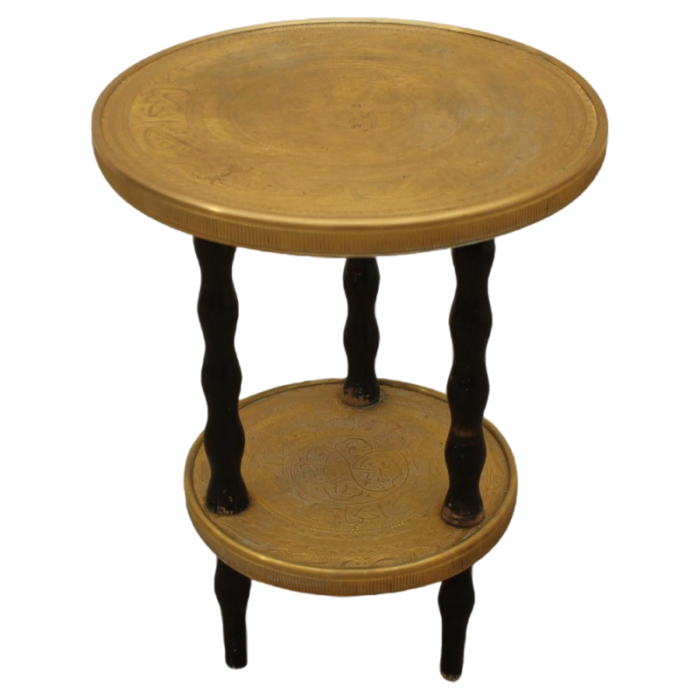 art deco wood and brass round side table bohemia 1930s 2233