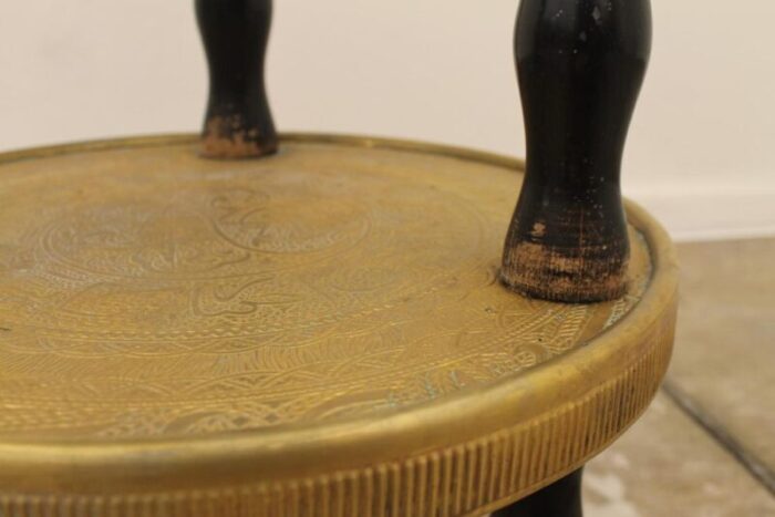 art deco wood and brass round side table bohemia 1930s 3313