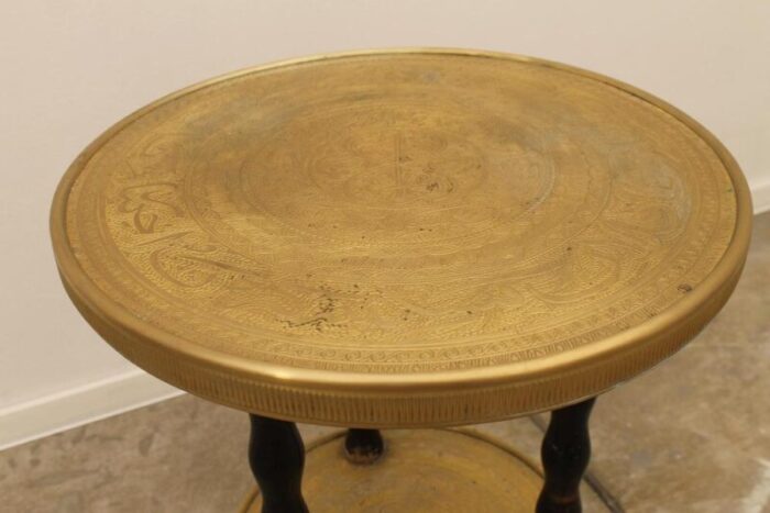 art deco wood and brass round side table bohemia 1930s 4219