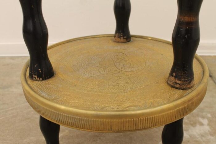 art deco wood and brass round side table bohemia 1930s 6072