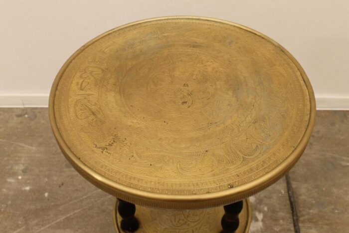 art deco wood and brass round side table bohemia 1930s 6128