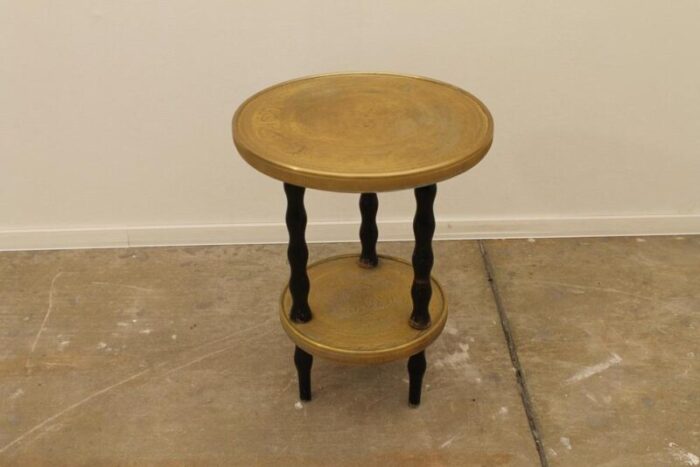 art deco wood and brass round side table bohemia 1930s 6552