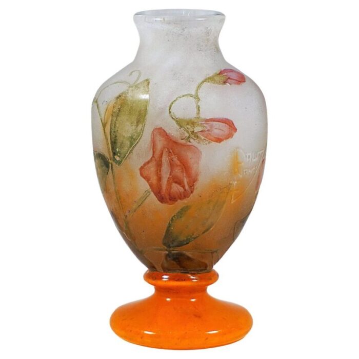 art nouveau cameo glass vase with sweet pea decor from daum nancy france 1910s 1