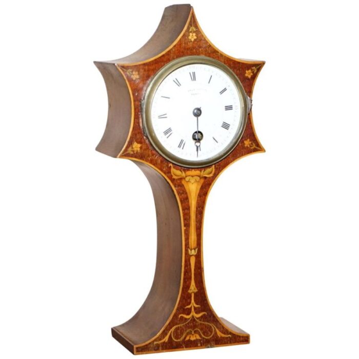 art nouveau inlaid hardwood mantel clock from maple co 1890s 1