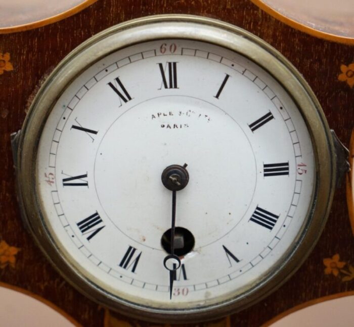 art nouveau inlaid hardwood mantel clock from maple co 1890s 6