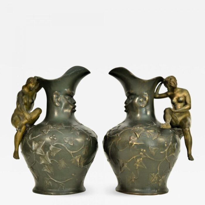 art nouveau pitchers from charles theodore perron 1900s set of 2 1