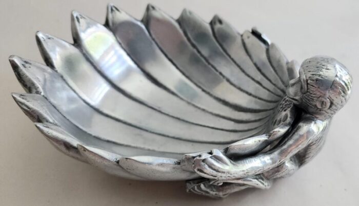 arthur court polished aluminum banana bowl and monkey 8067