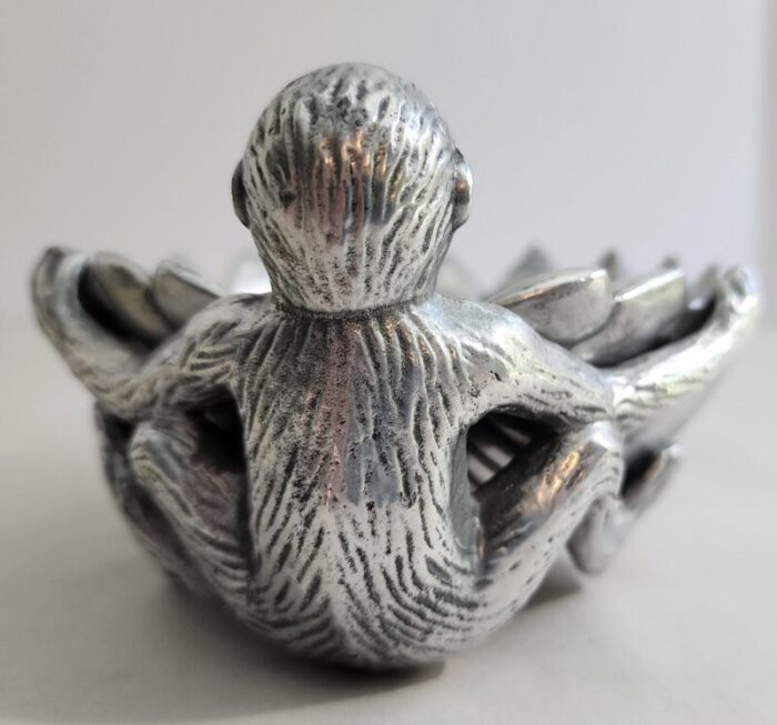 arthur court polished aluminum banana bowl and monkey 9017