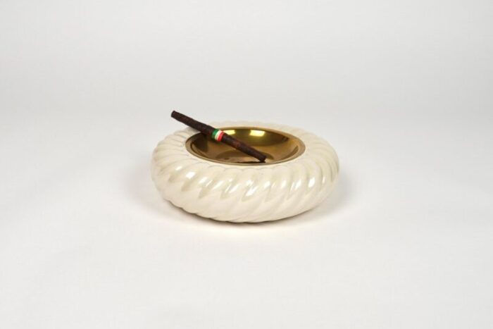 ashtray and lighter in ceramic and brass attributed to tommaso barbi italy 1970s set of 2 10