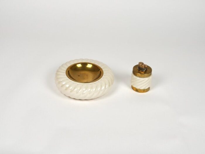 ashtray and lighter in ceramic and brass attributed to tommaso barbi italy 1970s set of 2 12