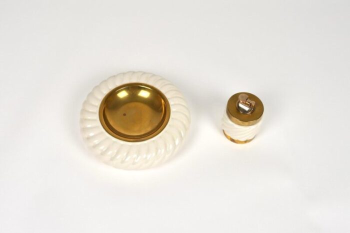 ashtray and lighter in ceramic and brass attributed to tommaso barbi italy 1970s set of 2 4