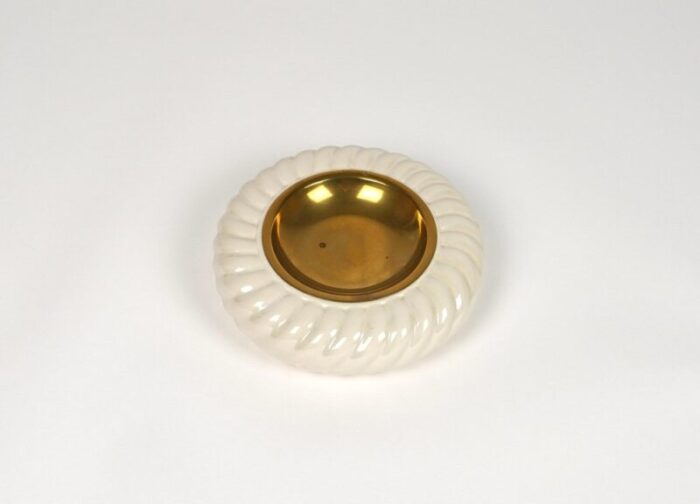 ashtray and lighter in ceramic and brass attributed to tommaso barbi italy 1970s set of 2 5