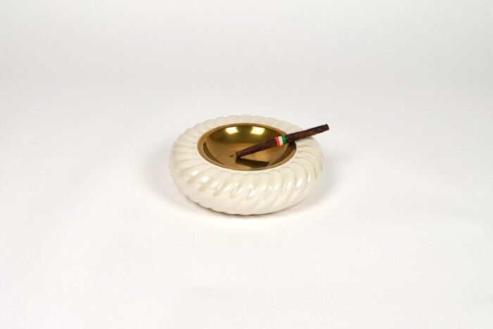 ashtray and lighter in ceramic and brass attributed to tommaso barbi italy 1970s set of 2 7