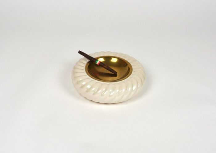 ashtray and lighter in ceramic and brass attributed to tommaso barbi italy 1970s set of 2 9