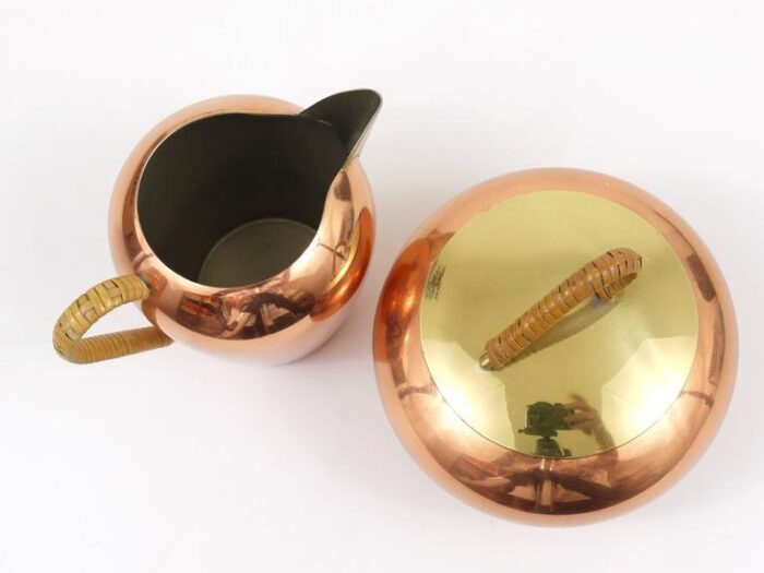 austrian copper and brass milk creamer and sugar bowl with lid 1950s set of 2 2