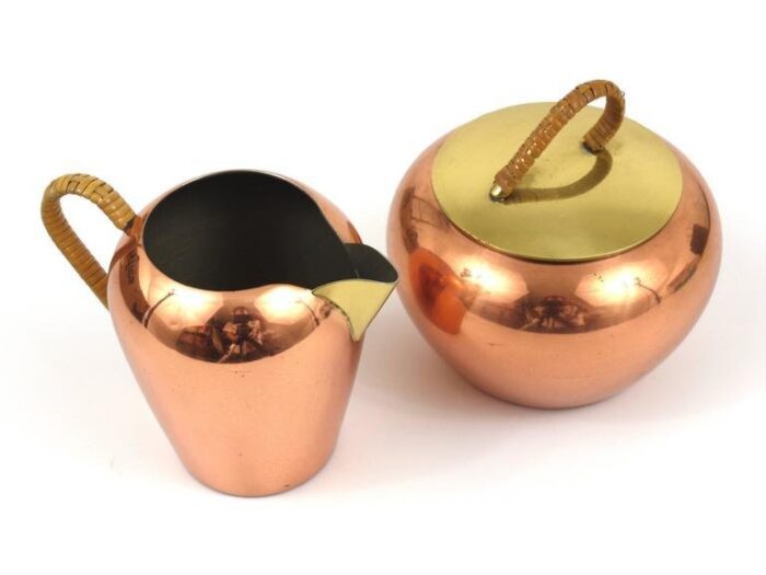 austrian copper and brass milk creamer and sugar bowl with lid 1950s set of 2 5