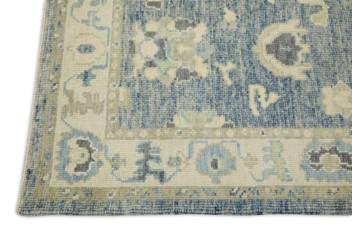 authentic turkish oushak rug 32 x 51 blue floral handwoven wool early 21st century oriental rug 4606