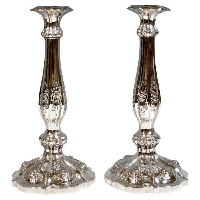 biedermeier silver candleholders vienna 1856 set of 2 1