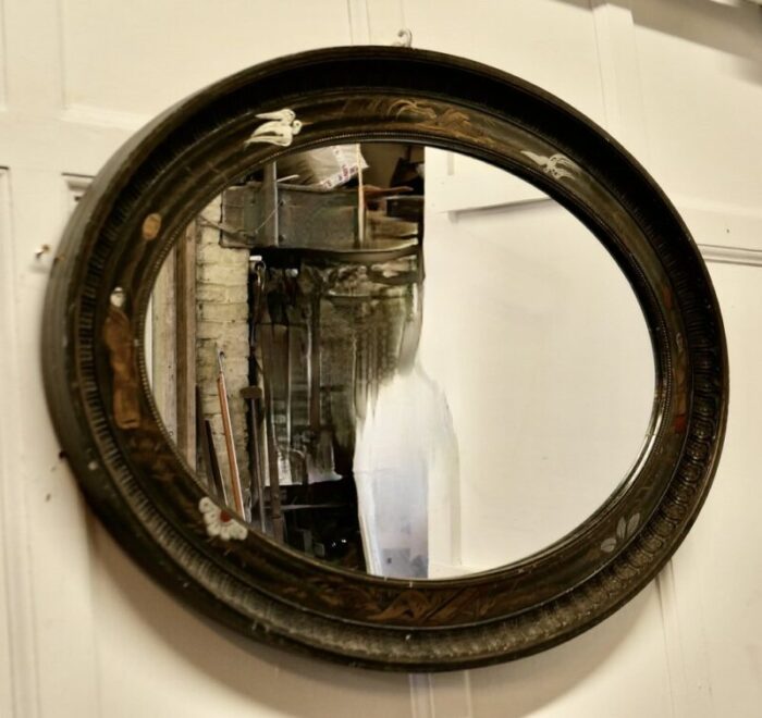 black lacquer carved chinoiserie oval wall mirror 3