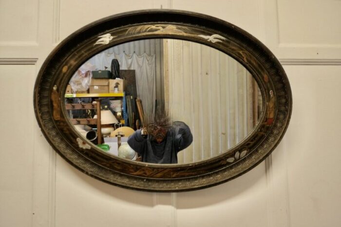 black lacquer carved chinoiserie oval wall mirror 5