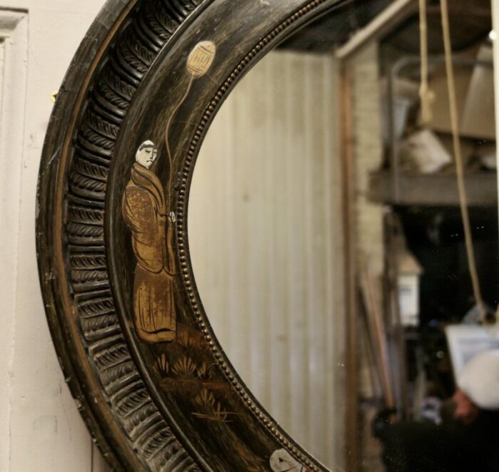 black lacquer carved chinoiserie oval wall mirror 6