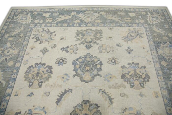 blue floral design handwoven wool turkish oushak rug 84 x 102 0486