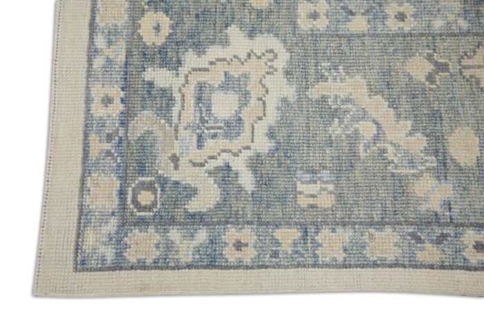 blue floral design handwoven wool turkish oushak rug 84 x 102 7607